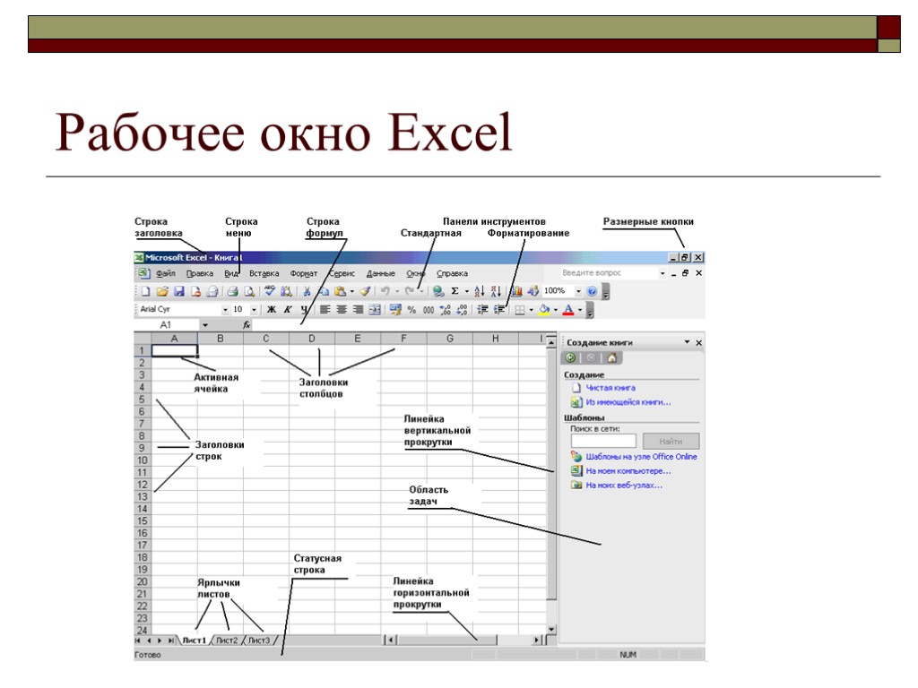 Рабочее окно Excel